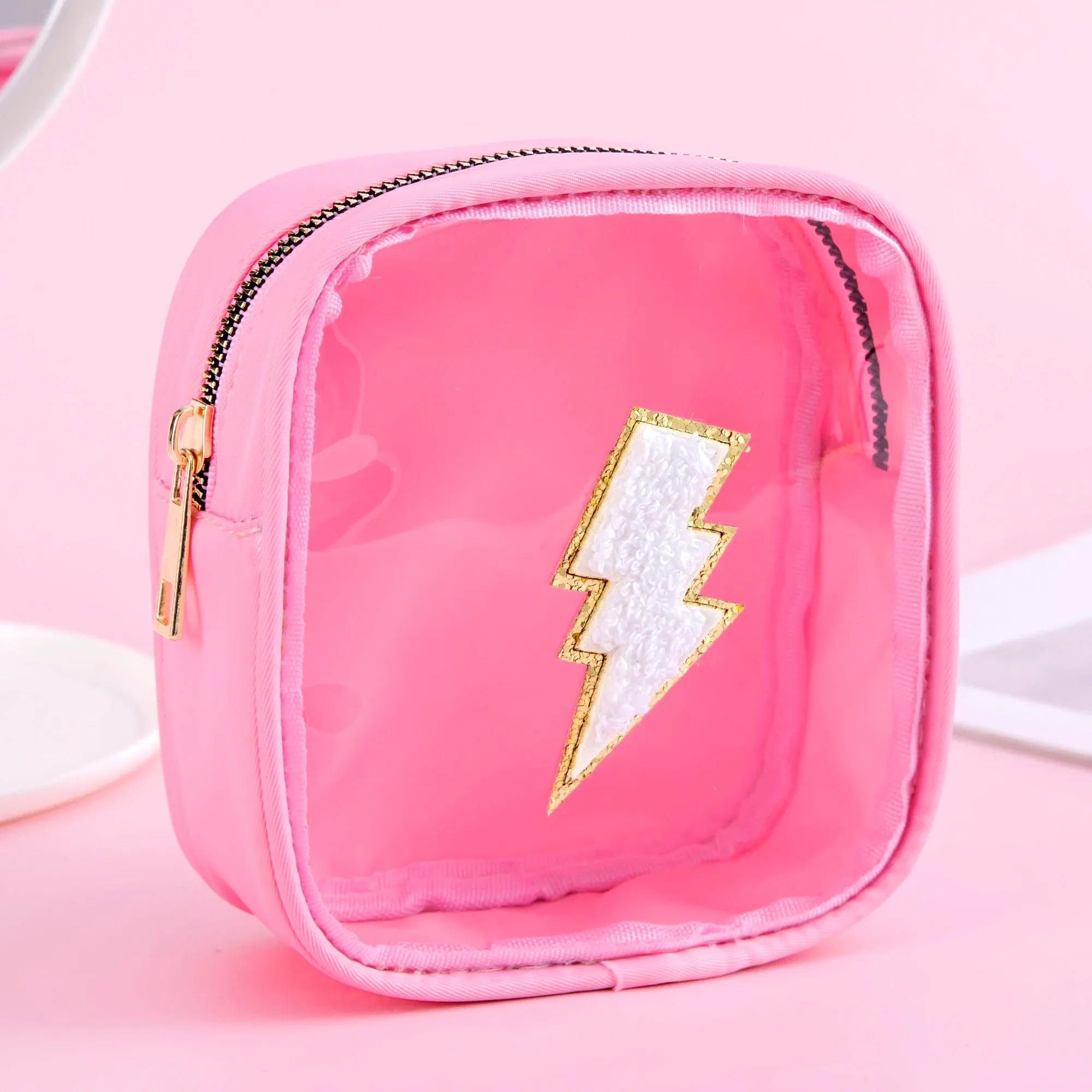 Kawaii Mini Clear PVC Makeup Pouch 🎀✨ - Adorable Waterproof Chenille Heart & Rainbow Travel Bag! 🌈✈️