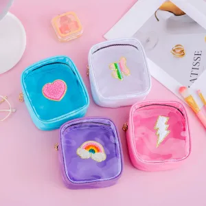 Kawaii Mini Clear PVC Makeup Pouch 🎀✨ - Adorable Waterproof Chenille Heart & Rainbow Travel Bag! 🌈✈️