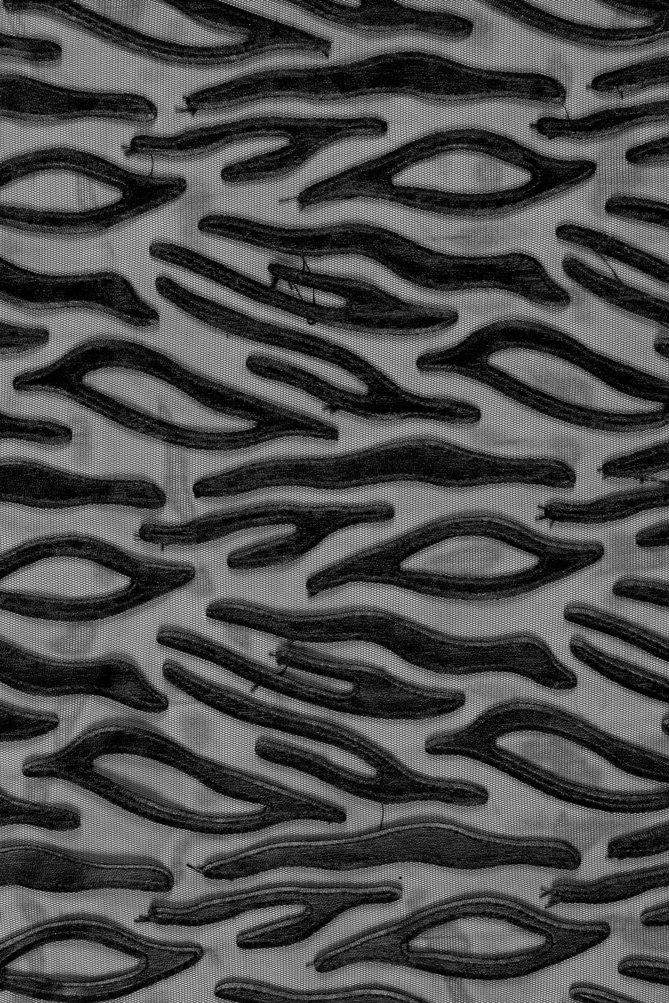 Kawasaki Style Laser Cut Faux Leather Embroidered Fabric