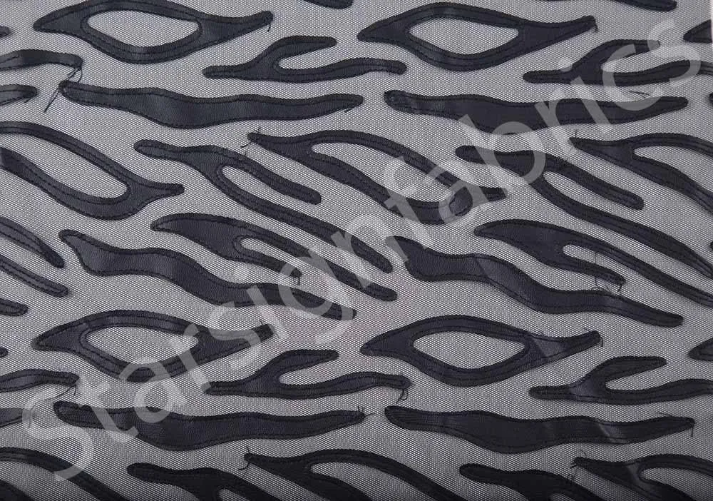 Kawasaki Style Laser Cut Faux Leather Embroidered Fabric