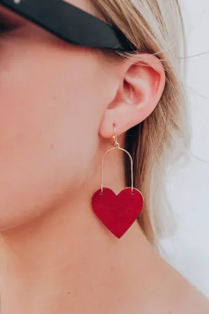 Kayleen Heart Earrings - Red Brick