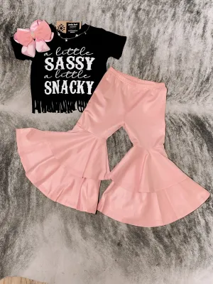 Kids blush leather bell bottoms