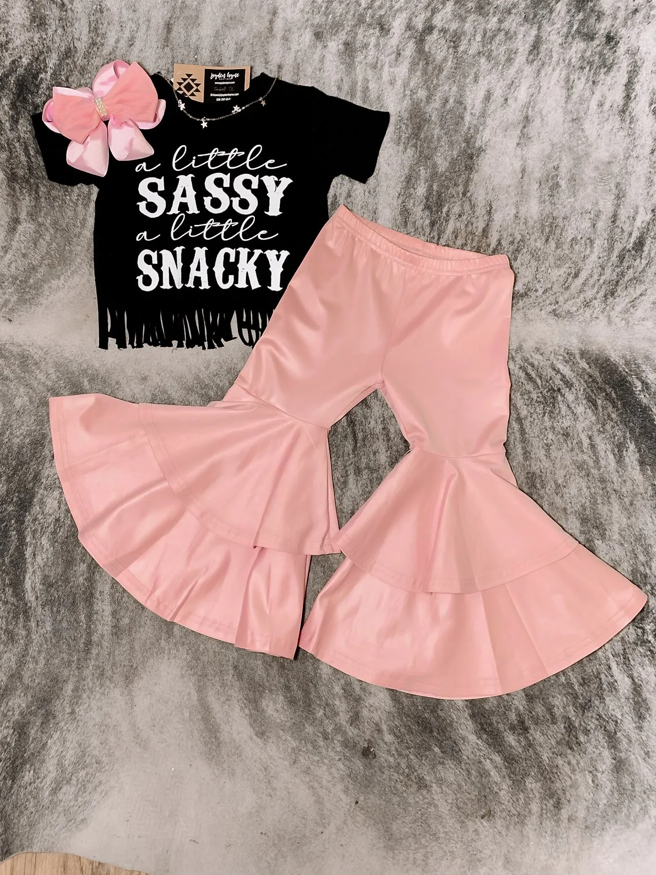 Kids blush leather bell bottoms
