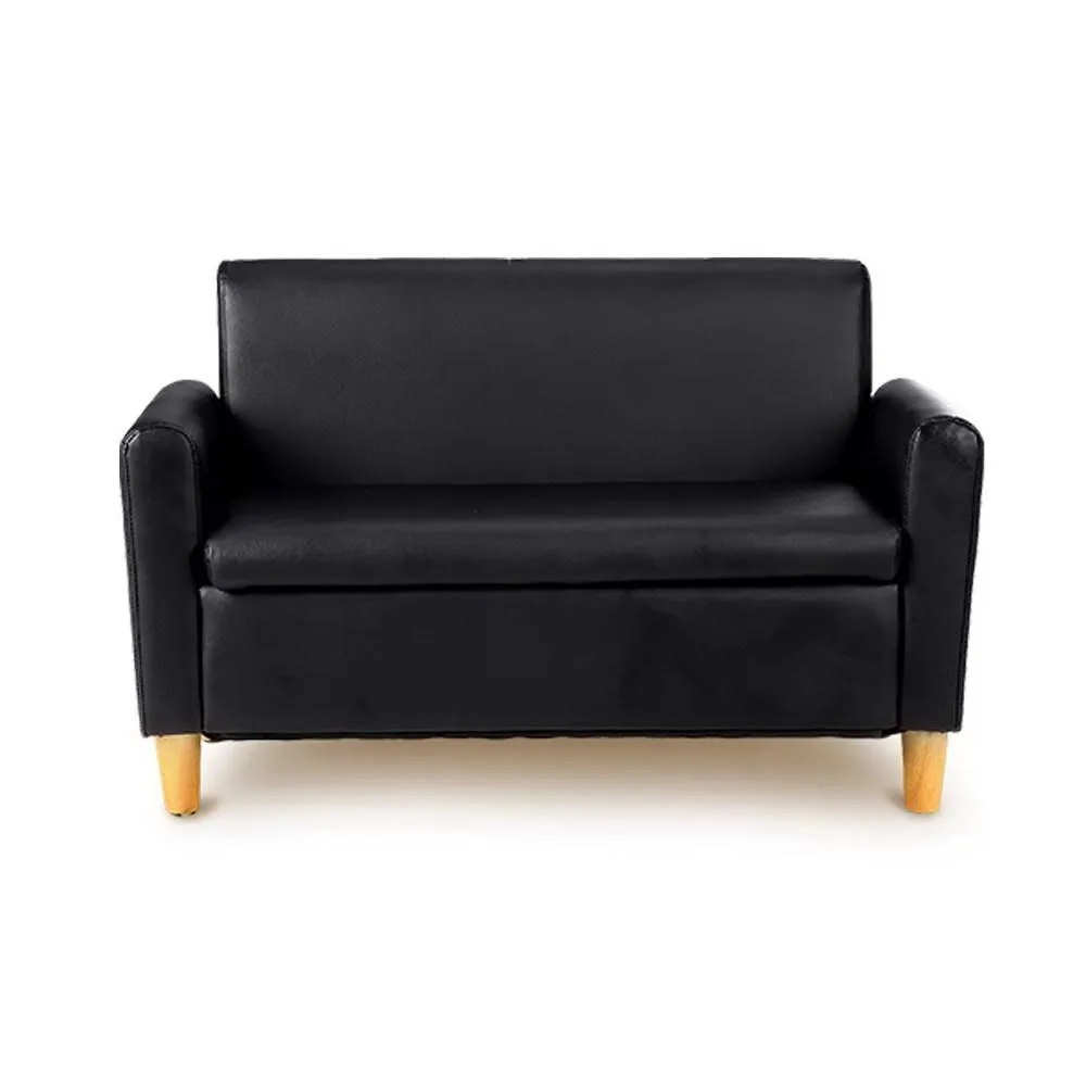 Kids Sofa Storage Armchair 2 Seater Black PU Leather Children Chair Couch