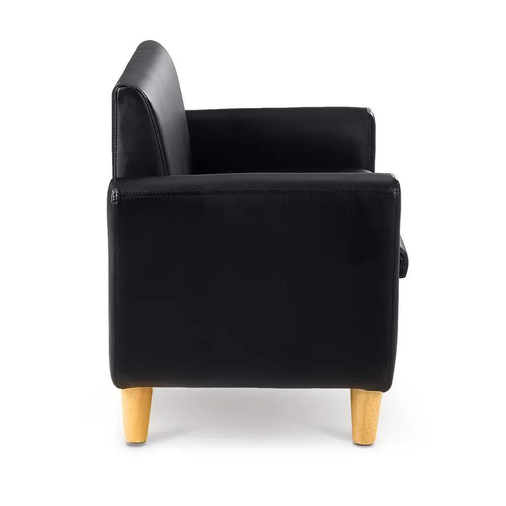 Kids Sofa Storage Armchair 2 Seater Black PU Leather Children Chair Couch