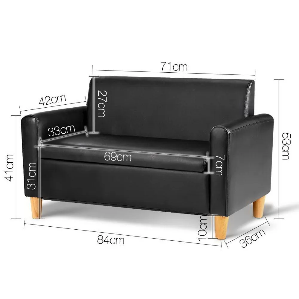 Kids Sofa Storage Armchair 2 Seater Black PU Leather Children Chair Couch