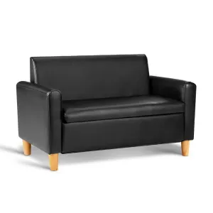 Kids Sofa Storage Armchair 2 Seater Black PU Leather Children Chair Couch