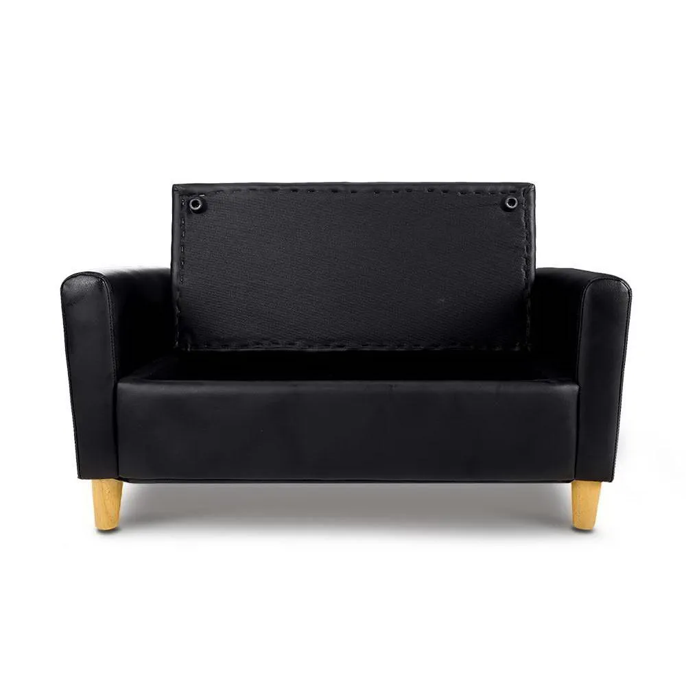 Kids Sofa Storage Armchair 2 Seater Black PU Leather Children Chair Couch