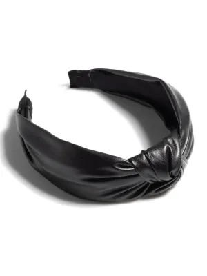 Knotted Faux Leather Headband - Black