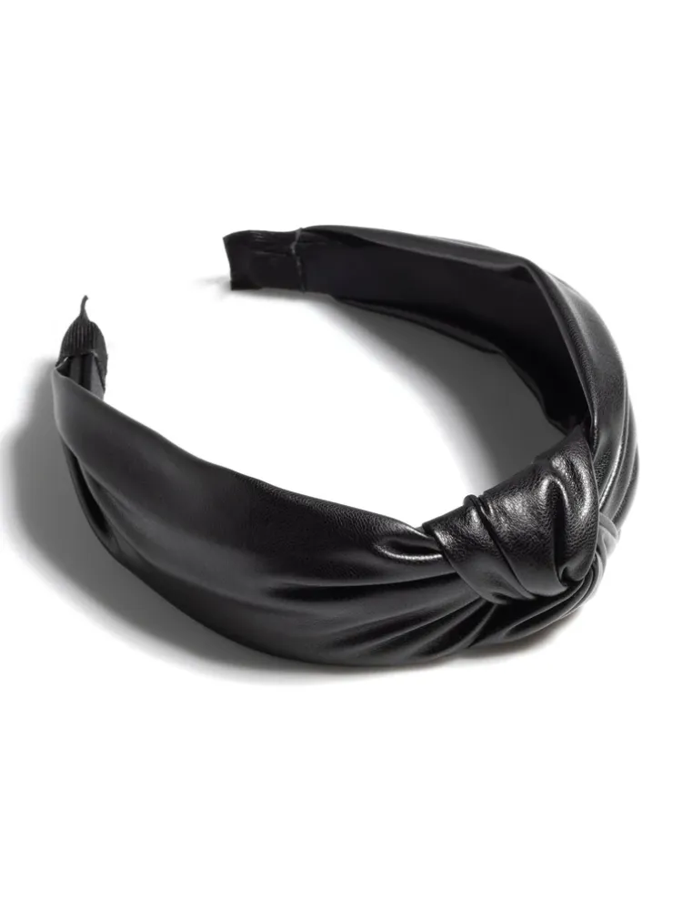 Knotted Faux Leather Headband - Black
