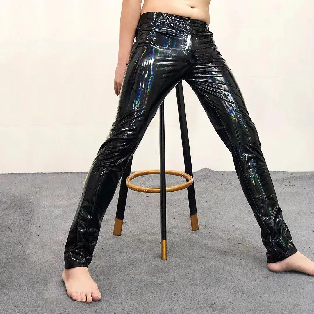 Large Men's Tight Mirror Elastic Leather Pants