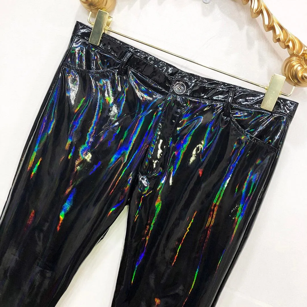 Large Men's Tight Mirror Elastic Leather Pants