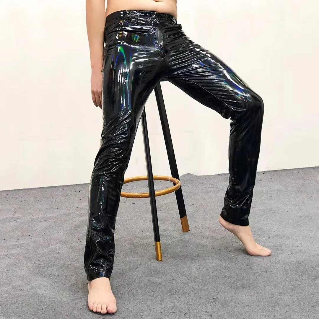 Large Men's Tight Mirror Elastic Leather Pants