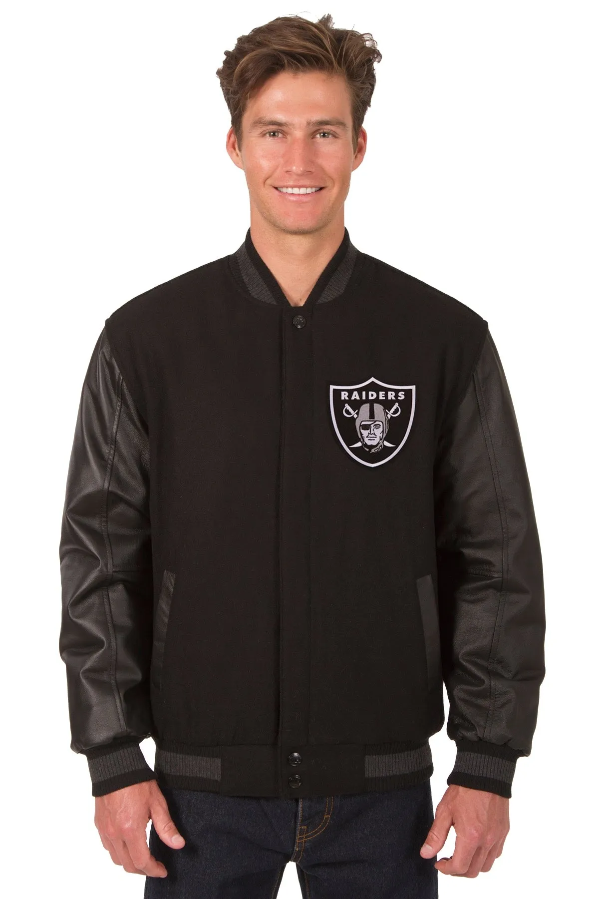 Las Vegas Raiders Reversible Wool and Leather Jacket