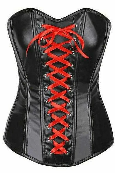 Lavish Wet Look Faux Leather Lace-Up Over Bust Corset