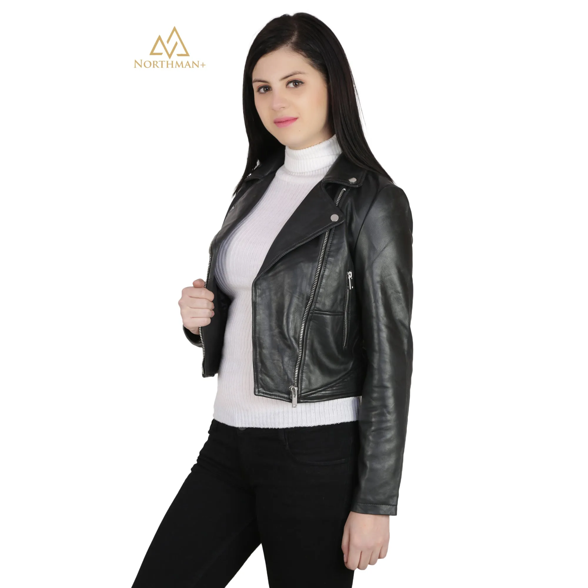 Leather Mini Jacket for Women : Biker