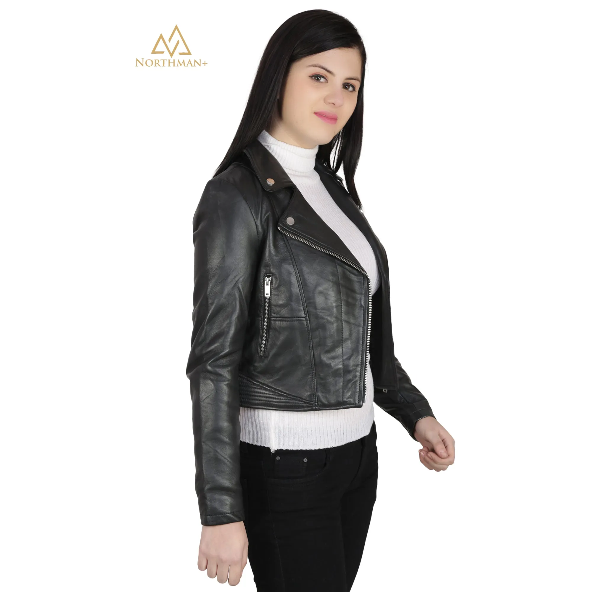 Leather Mini Jacket for Women : Biker