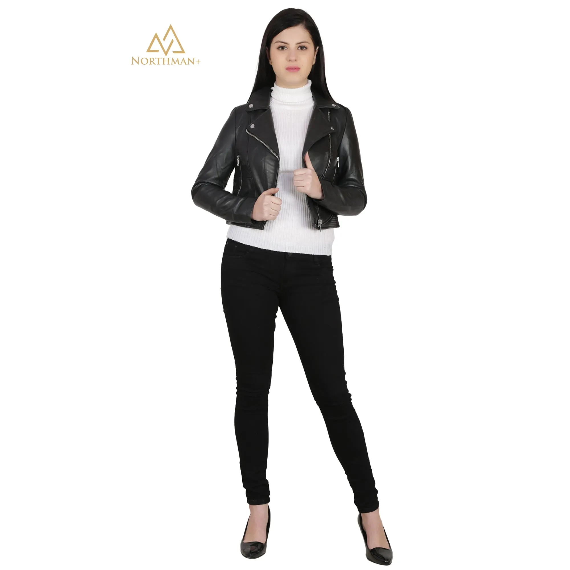 Leather Mini Jacket for Women : Biker