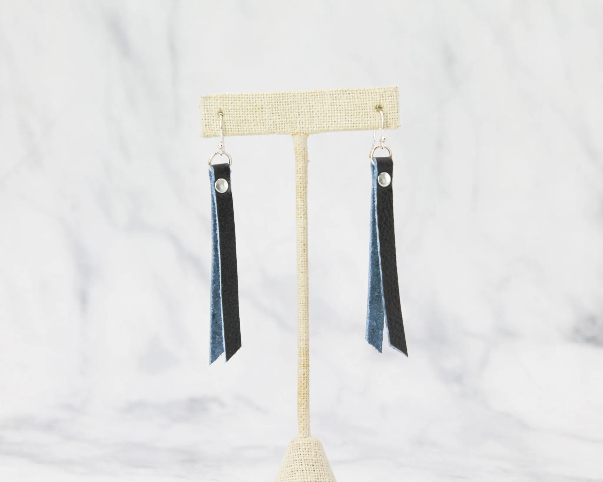 Leather Rivet Tab Earrings / Black