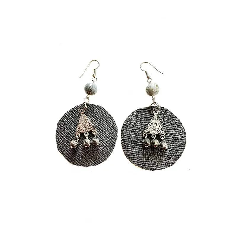 Leather Round Earrings