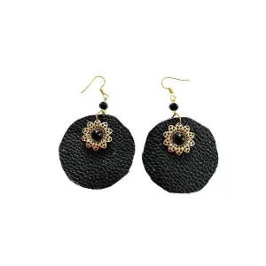 Leather Round Earrings