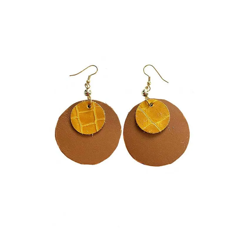 Leather Round Earrings