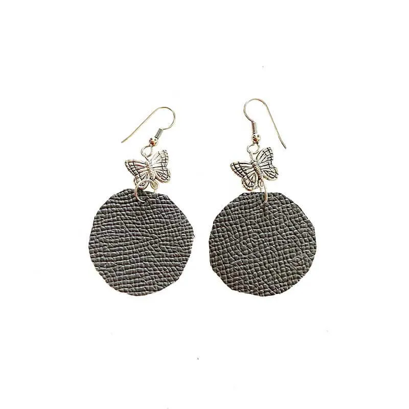 Leather Round Earrings