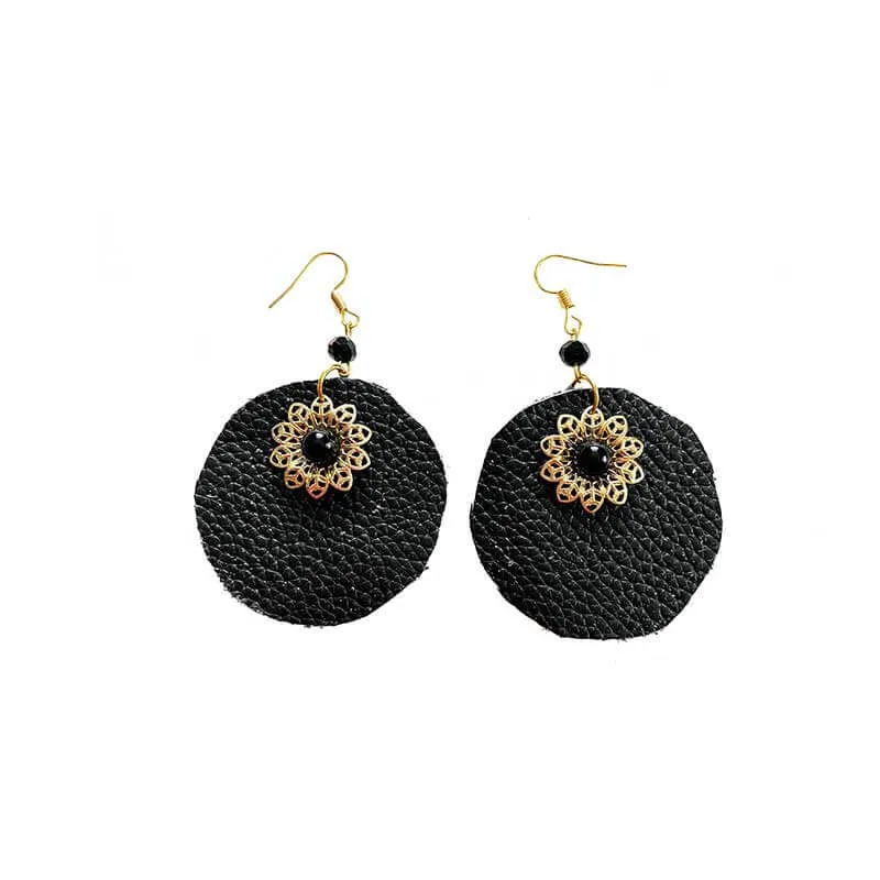 Leather Round Earrings
