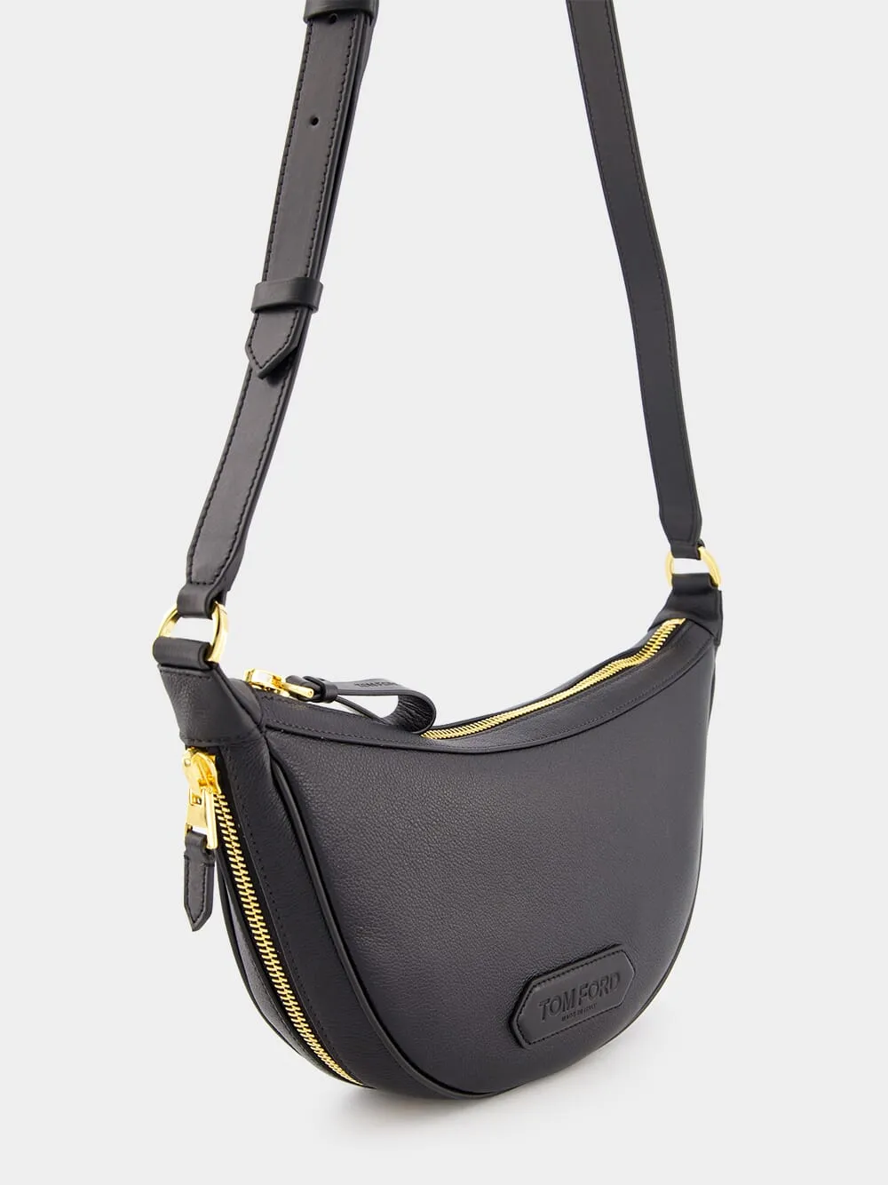 Leather Zip Crescent Bag