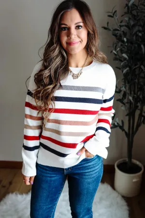 Leona Stripe Sweater - Navy & Red