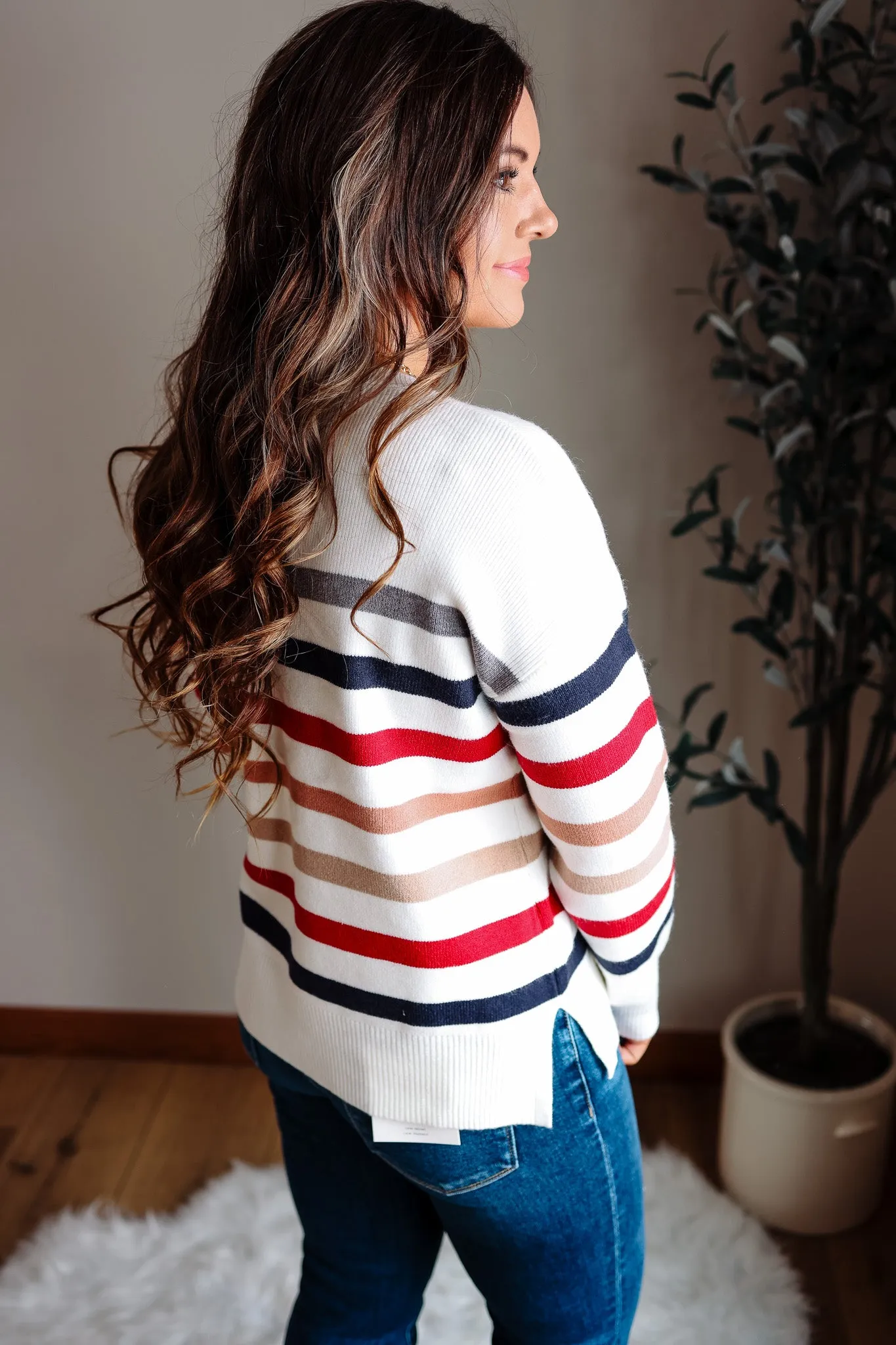 Leona Stripe Sweater - Navy & Red