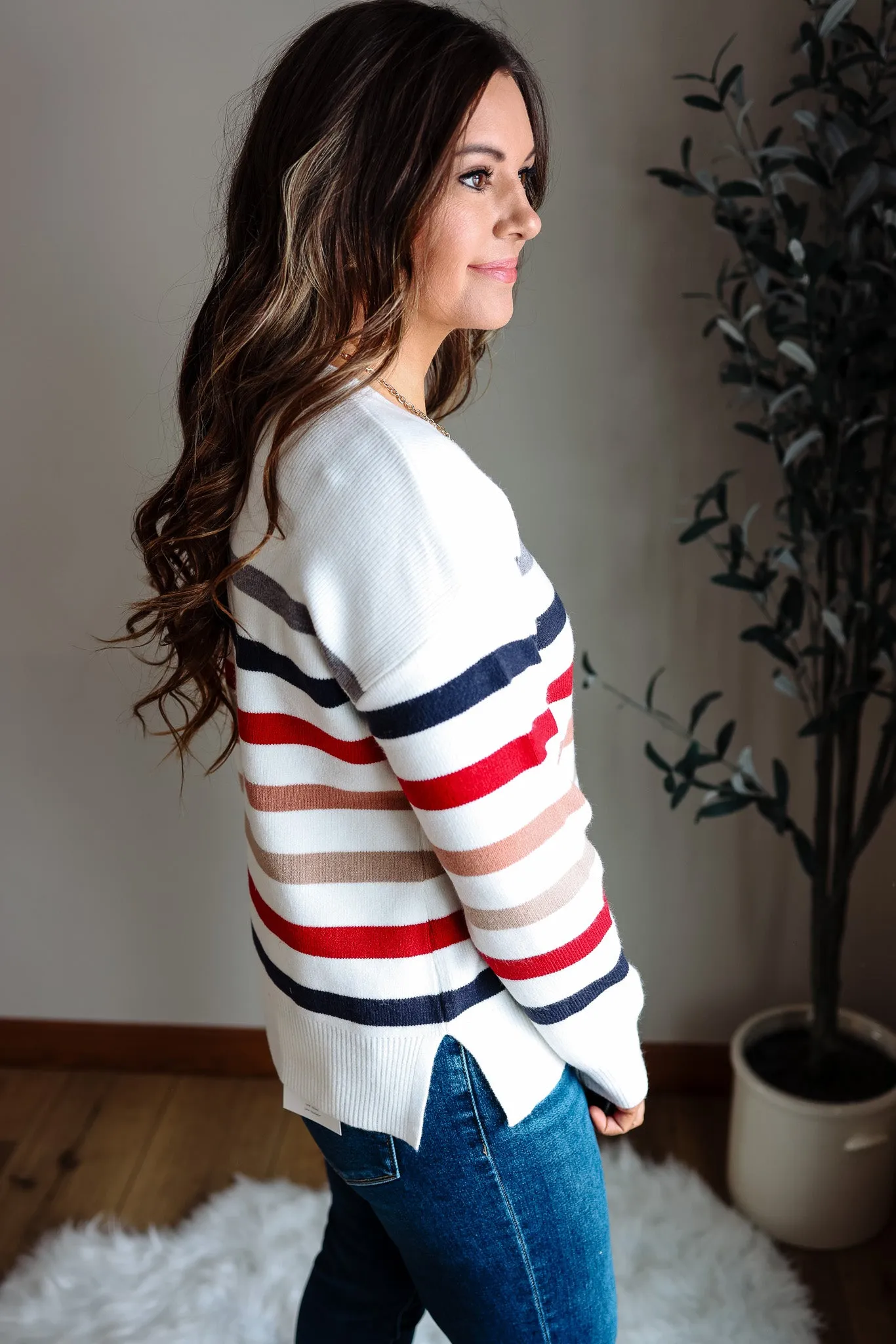 Leona Stripe Sweater - Navy & Red