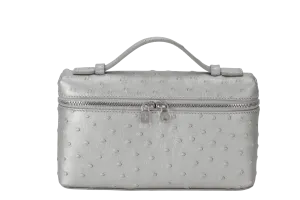 LORO PIANA EXTRA POCKET L19 SILVER COLOR OSTRICH LEATHER SILVER HARDWARE WITH STRAP,  DUST COVER AND BOX