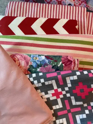 Lot of Decorator cotton canvas fabrics pink red 6 pieces 3.5 lbs