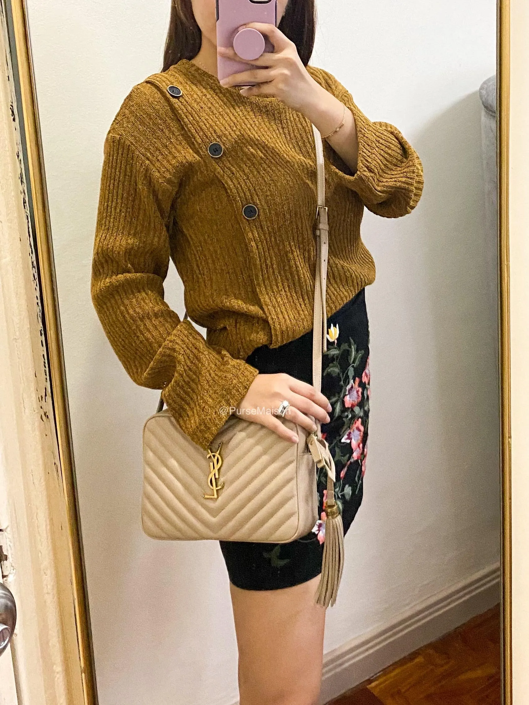 Lou Camera Bag in Cream Quilted Leather