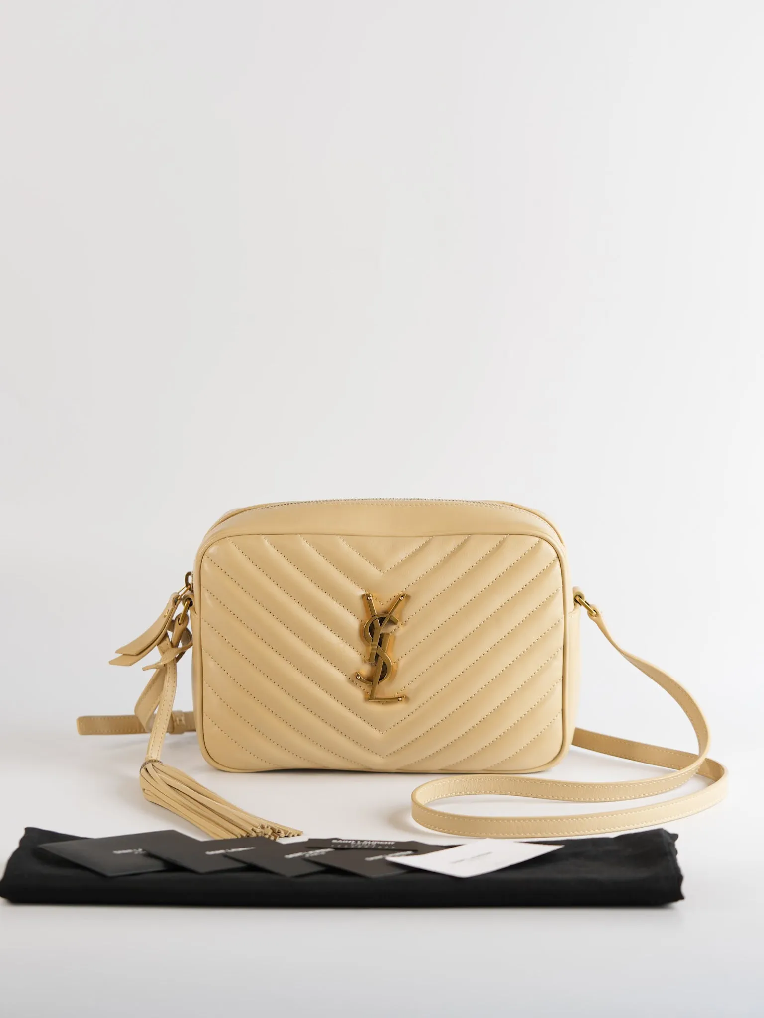 Lou Camera Bag in Cream Quilted Leather