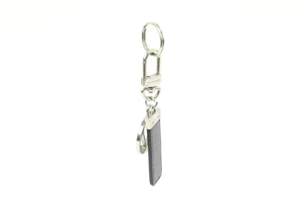 Louis Vuitton Black Taiga Leather Silver Logo Keychain Bag Charm Pendant 3lk412s