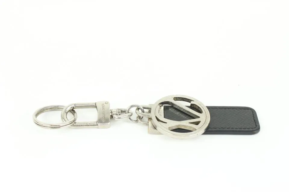 Louis Vuitton Black Taiga Leather Silver Logo Keychain Bag Charm Pendant 3lk412s