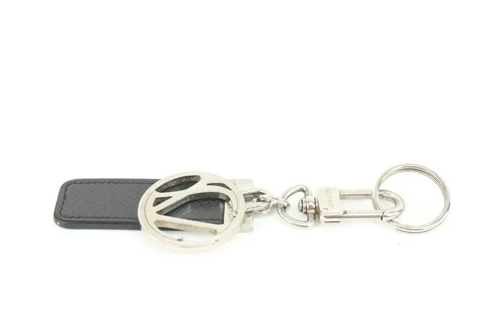 Louis Vuitton Black Taiga Leather Silver Logo Keychain Bag Charm Pendant 3lk412s