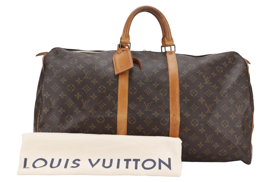 LOUIS VUITTON KEEPALL 55 MONOGRAM CANVAS GOLD HARDWARE WITH DUST COVER