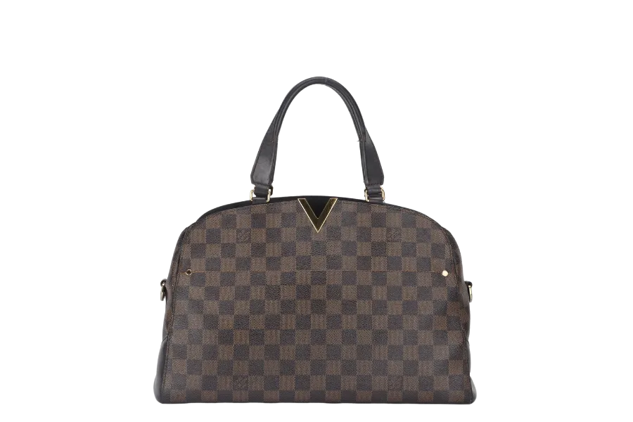 LOUIS VUITTON KENSINGTON BOWLING BAG (N41505) MM DAMIER EBENE GOLD HARDWARE WITH DUST COVER AND BOX