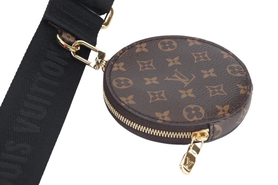 LOUIS VUITTON MAXI MULTI POCHETTE (M58980) BLACK AND FUCHSIA NYLON PILLOW MONOGRAM WITH GOLD CHAIN , STRAP WITH DUST COVER