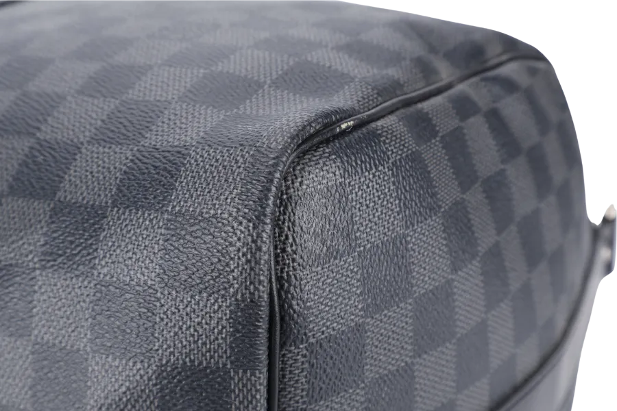 LOUIS VUITTON N41418 KEEPALL BANDOULIERE 45 DAMIER GRAPHITE CANVAS SILVER HARDWARE WITH STRAPS NO DUST COVER