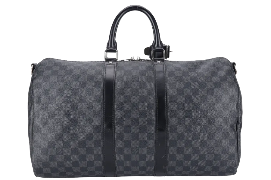 LOUIS VUITTON N41418 KEEPALL BANDOULIERE 45 DAMIER GRAPHITE CANVAS SILVER HARDWARE WITH STRAPS NO DUST COVER