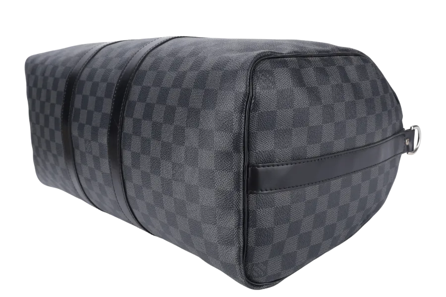 LOUIS VUITTON N41418 KEEPALL BANDOULIERE 45 DAMIER GRAPHITE CANVAS SILVER HARDWARE WITH STRAPS NO DUST COVER