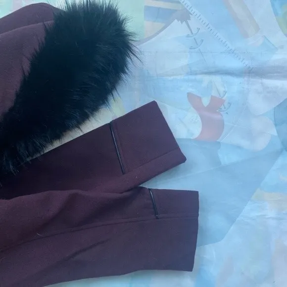Maralyn &amp; Me Juniors Faux Fur Trim Asymmertical Hooded Maroon Coat Sz M …