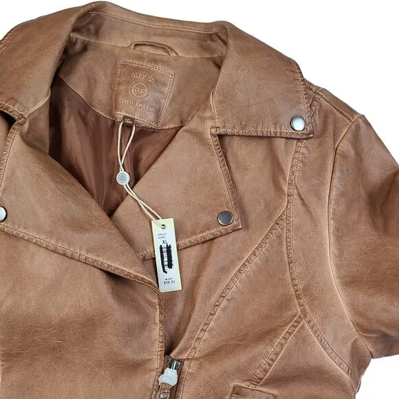 Max Studio Faux Leather Moto Jacket Size XL Brown Cognac New