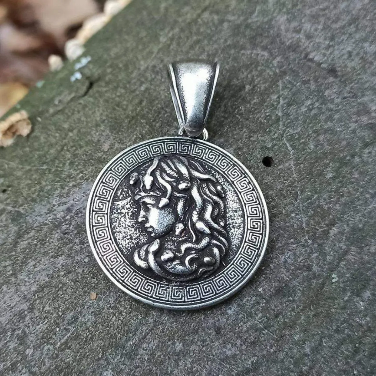 Medusa Gorgon silver plated pendant