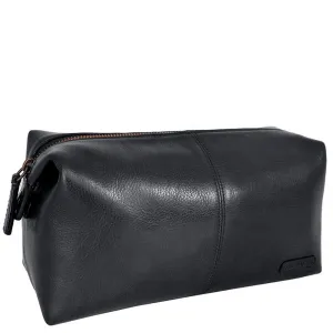 Mens Black Leather Shave Toilet Travel Kit with Waterproof Interior
