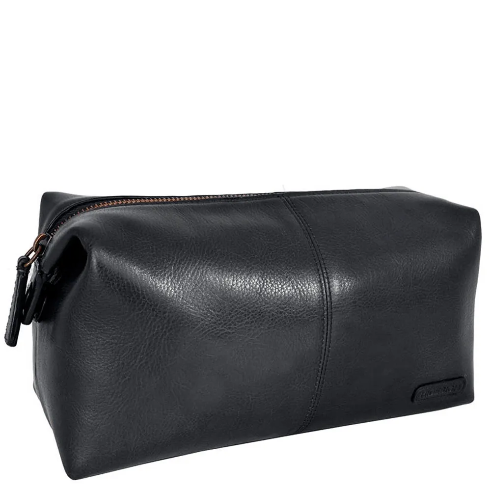 Mens Black Leather Shave Toilet Travel Kit with Waterproof Interior